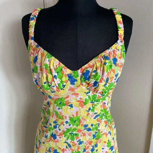 24. Sky to Moon Yellow Green Spaghetti Strap Mini Sundress for a Night Out SZ M - Picture 9 of 9